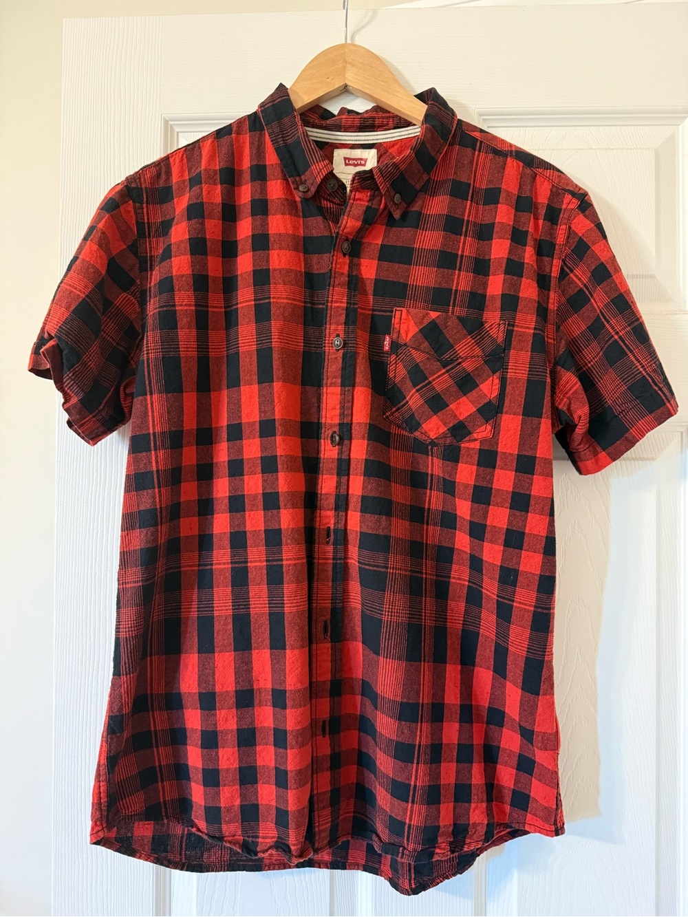 Levi's Red and Black Short-Sleeve Plaid Button-Down Shirt